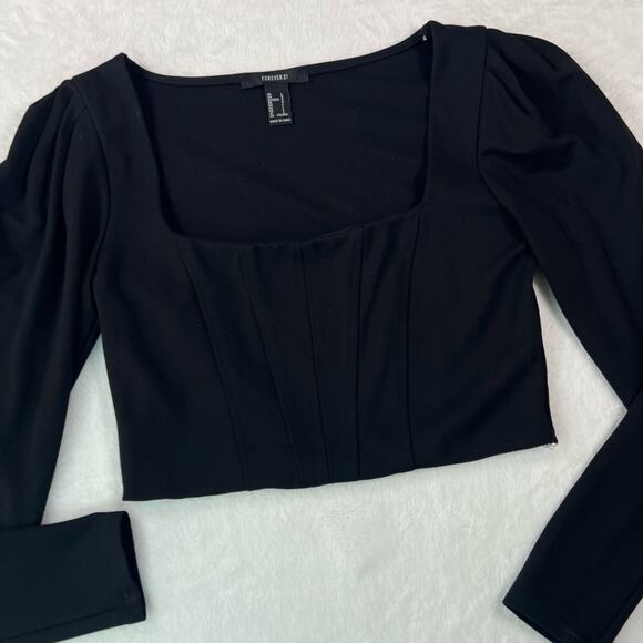 Forever 21 Black Crop Corset Style Long Sleeve Top Large - Picture 3 of 6